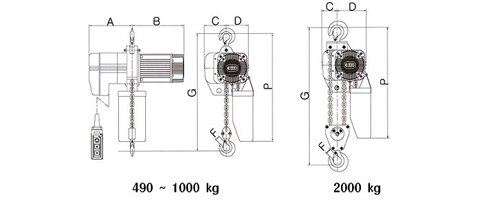 KUK DONG KD-1環(huán)鏈電動葫蘆尺寸圖