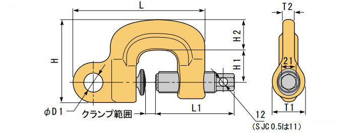 世霸SJC型螺旋式鋼板鉗尺寸圖