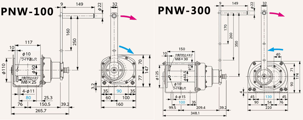 PNW型FUJI手動絞盤尺寸圖