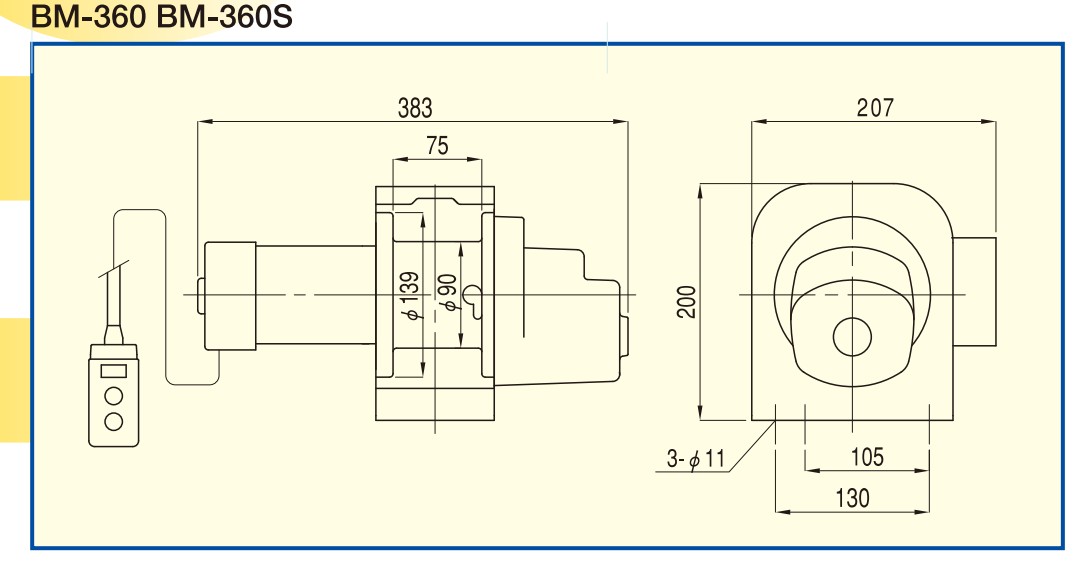 BM系列TKK卷揚(yáng)機(jī):BM-360、BM-360S尺寸圖